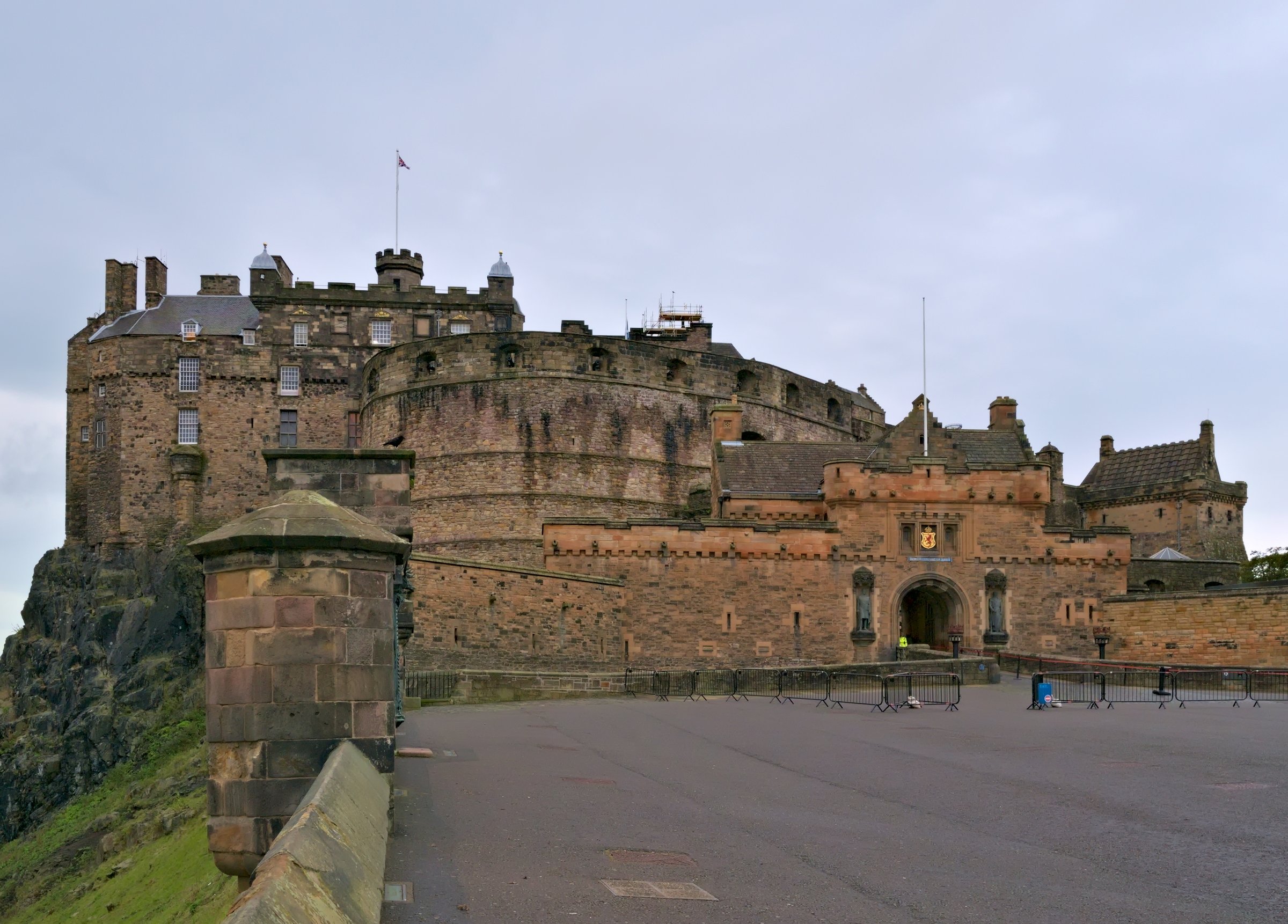 Edinburgh Castle and its main gate viewed from the Castle Esplanade.
