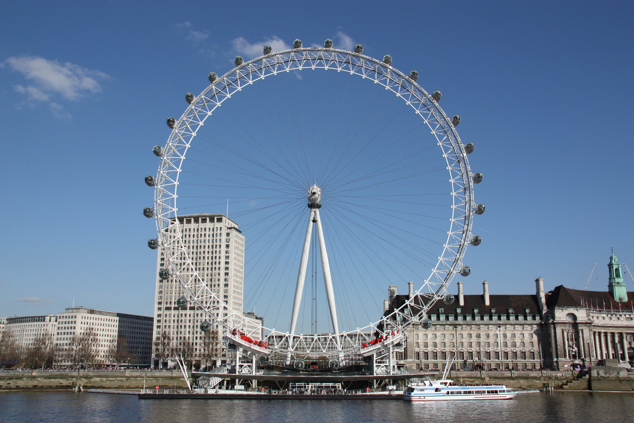 The London Eye observation wheel photographed from across the River Thames.